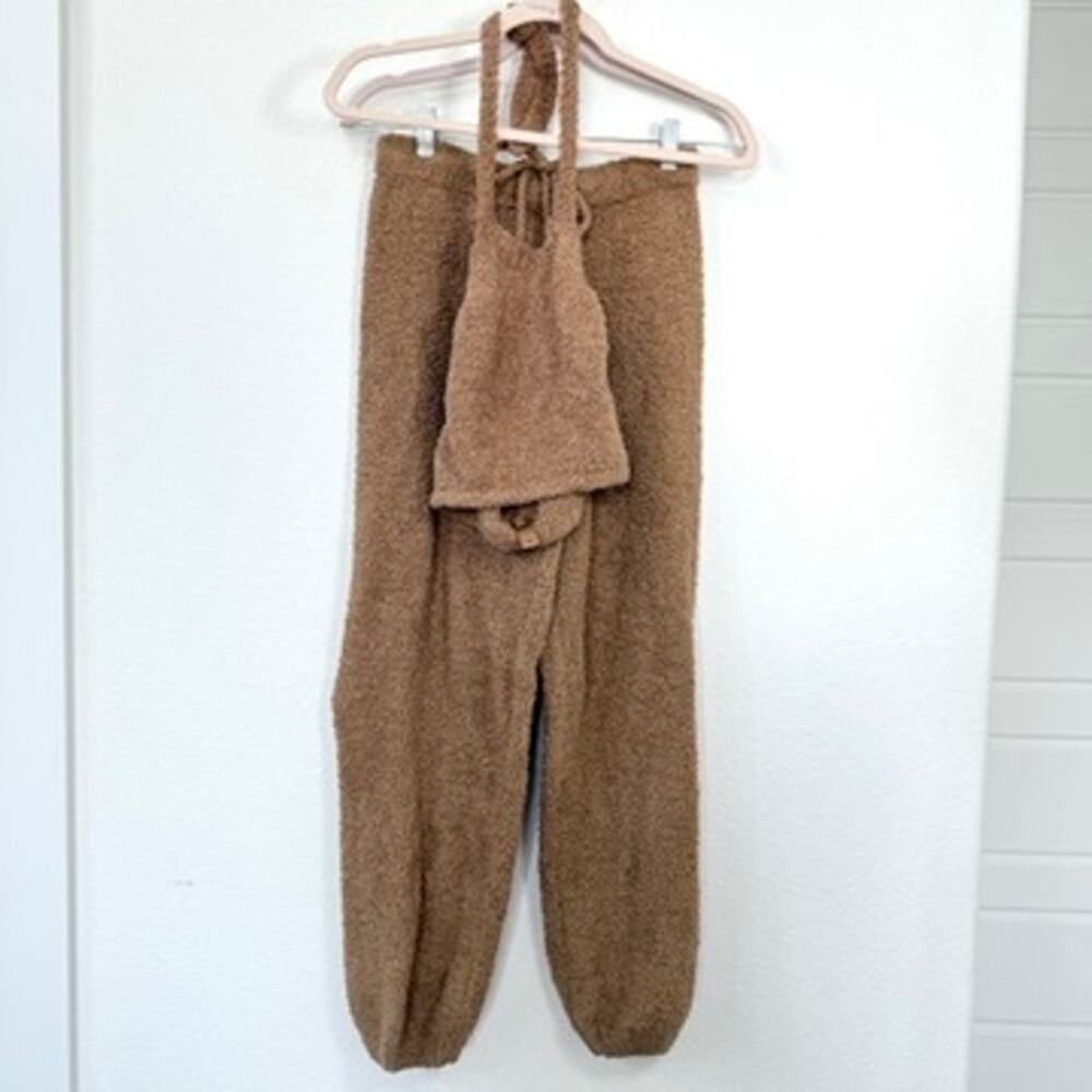 SKIMS Cozy Knit Set Camel Lounge Pants Top Size S/M Teddy Bear Soft Two Piece
